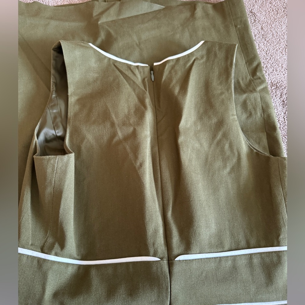 J. Crew Olive V neck Piped Dress - Picture 3 of 8